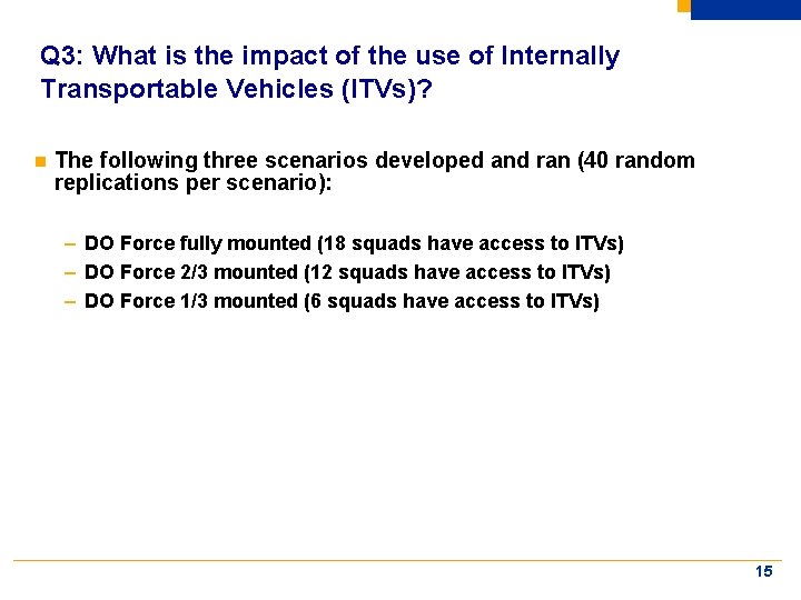 Q 3: What is the impact of the use of Internally Transportable Vehicles (ITVs)?
