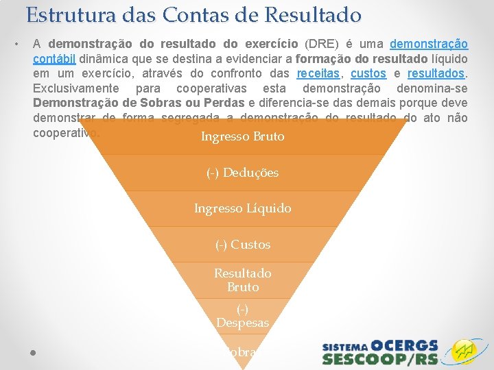 Estrutura das Contas de Resultado • A demonstração do resultado do exercício (DRE) é