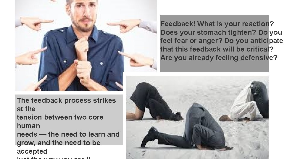 Feedback! What is your reaction? Does your stomach tighten? Do you feel fear or
