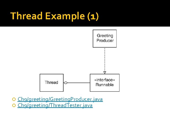 Thread Example (1) Ch 9/greeting/Greeting. Producer. java Ch 9/greeting/Thread. Tester. java 