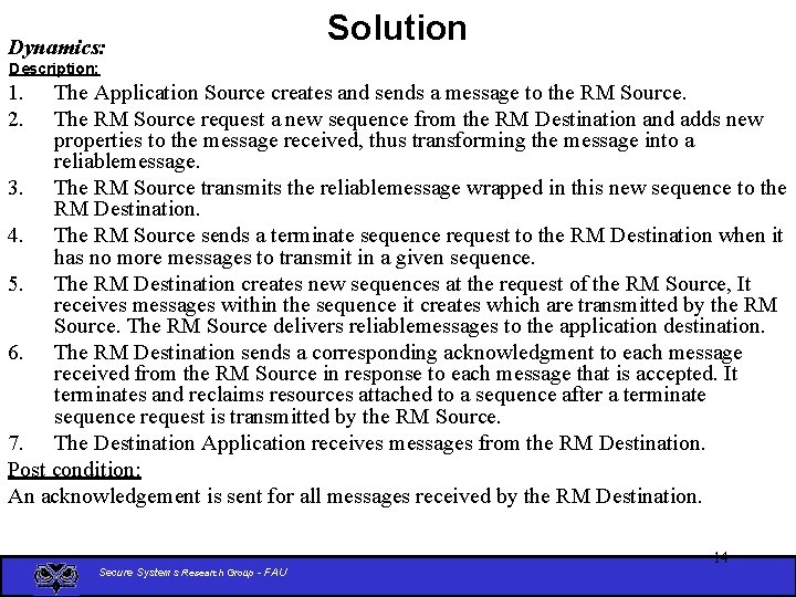 Dynamics: Solution Description: 1. 2. The Application Source creates and sends a message to