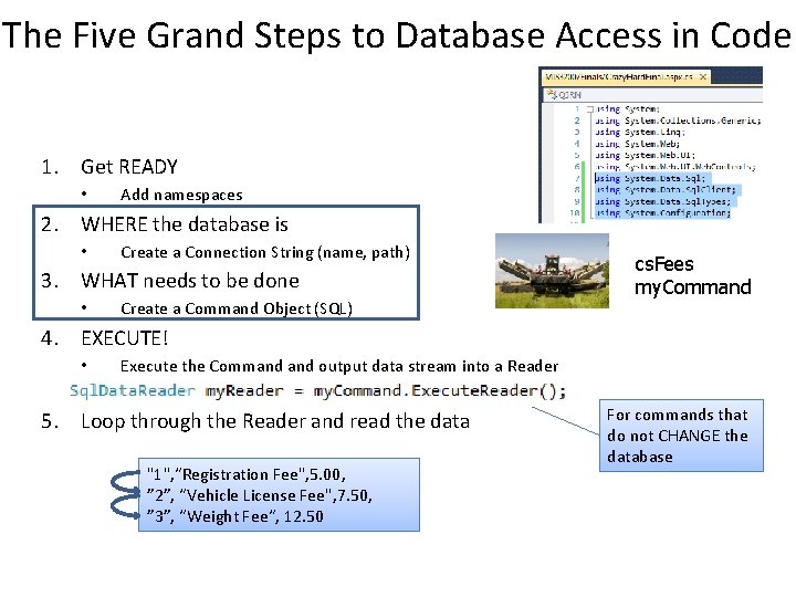 The Five Grand Steps to Database Access in Code 1. Get READY • Add