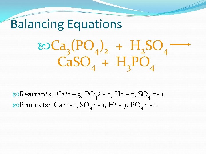 Balancing Equations Ca 3(PO 4)2 + H 2 SO 4 Ca. SO 4 +