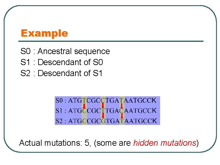 Example S 0 : Ancestral sequence S 1 : Descendant of S 0 S