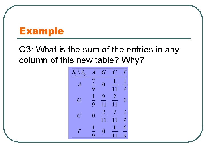 Example Q 3: What is the sum of the entries in any column of