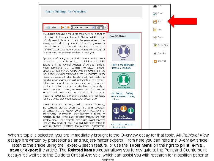 When a topic is selected, you are immediately brought to the Overview essay for