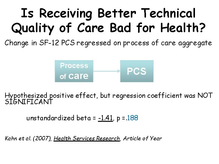 Is Receiving Better Technical Quality of Care Bad for Health? Change in SF-12 PCS