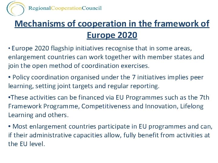 Mechanisms of cooperation in the framework of Europe 2020 • Europe 2020 flagship initiatives