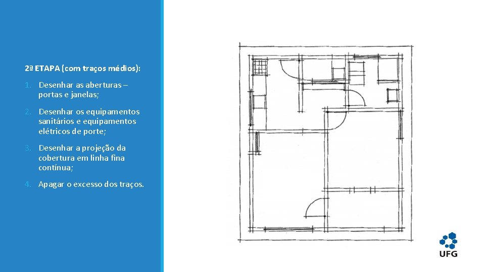 2ª ETAPA (com traços médios): 1. Desenhar as aberturas – portas e janelas; 2.