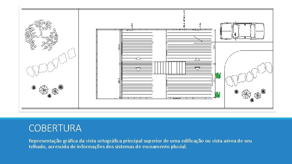COBERTURA Representação gráfica da vista ortográfica principal superior de uma edificação ou vista aérea COBERTURA Representação gráfica da vista ortográfica principal superior de uma edificação ou vista aérea