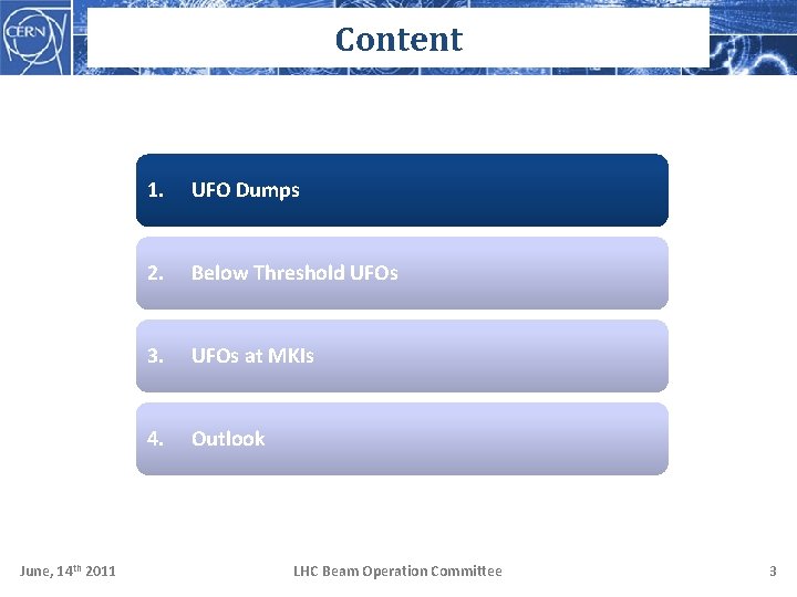 Content June, 14 th 2011 1. UFO Dumps 2. Below Threshold UFOs 3. UFOs