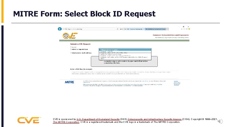 MITRE Form: Select Block ID Request CVE is sponsored by U. S. Department of