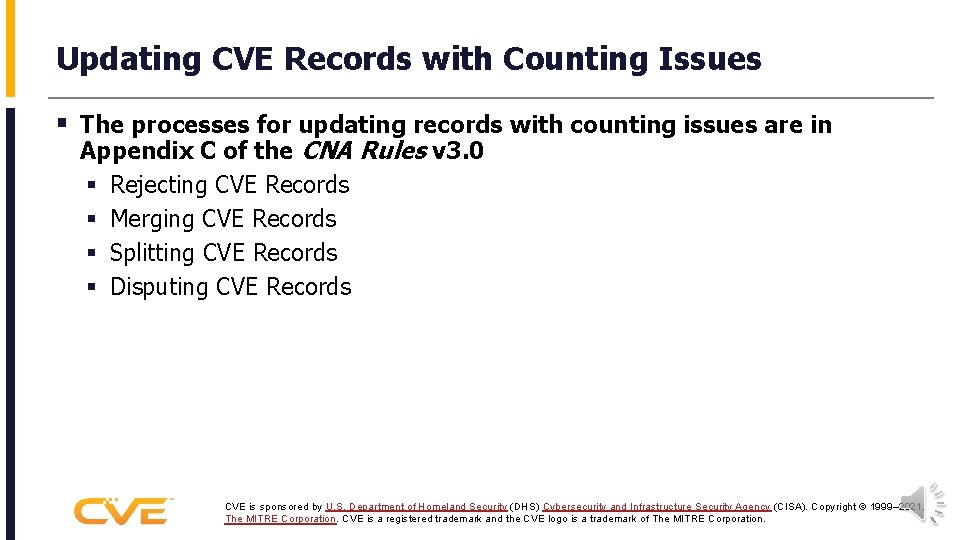 Updating CVE Records with Counting Issues § The processes for updating records with counting