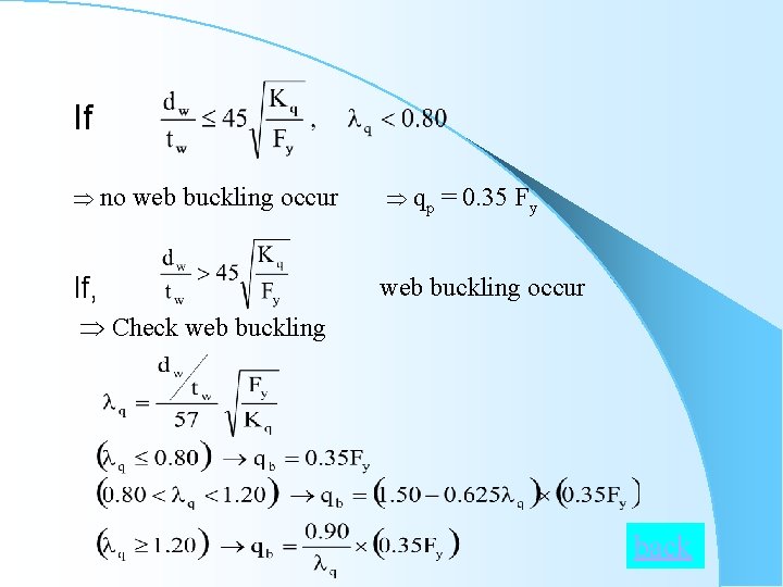 If no web buckling occur If, qp = 0. 35 Fy web buckling occur