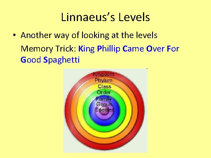Linnaeus’s Levels • Another way of looking at the levels Memory Trick: King Phillip