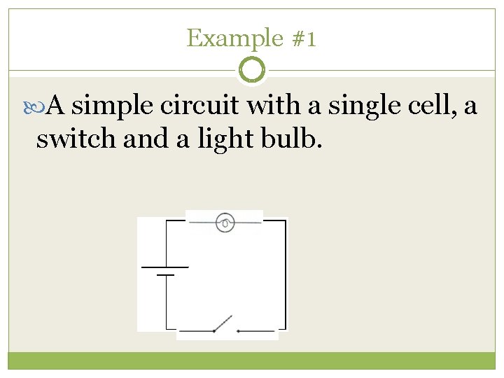 Example #1 A simple circuit with a single cell, a switch and a light