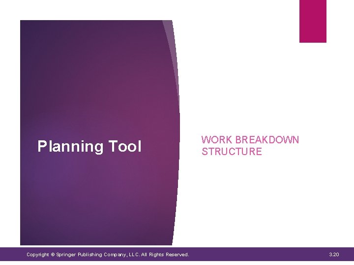 Planning Tool Copyright © Springer Publishing Company, LLC. All Rights Reserved. WORK BREAKDOWN STRUCTURE Planning Tool Copyright © Springer Publishing Company, LLC. All Rights Reserved. WORK BREAKDOWN STRUCTURE