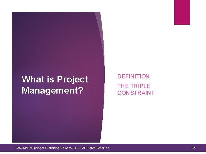 What is Project Management? Copyright © Springer Publishing Company, LLC. All Rights Reserved. DEFINITION What is Project Management? Copyright © Springer Publishing Company, LLC. All Rights Reserved. DEFINITION
