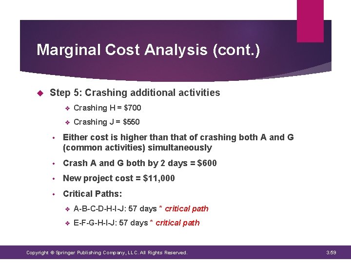 Marginal Cost Analysis (cont. ) Step 5: Crashing additional activities v Crashing H = Marginal Cost Analysis (cont. ) Step 5: Crashing additional activities v Crashing H =