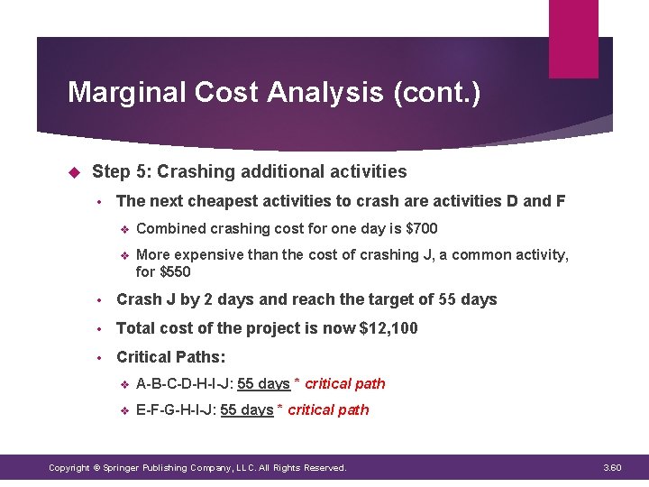 Marginal Cost Analysis (cont. ) Step 5: Crashing additional activities • The next cheapest Marginal Cost Analysis (cont. ) Step 5: Crashing additional activities • The next cheapest