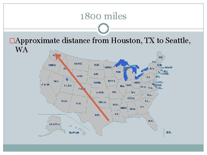 1800 miles �Approximate distance from Houston, TX to Seattle, WA 