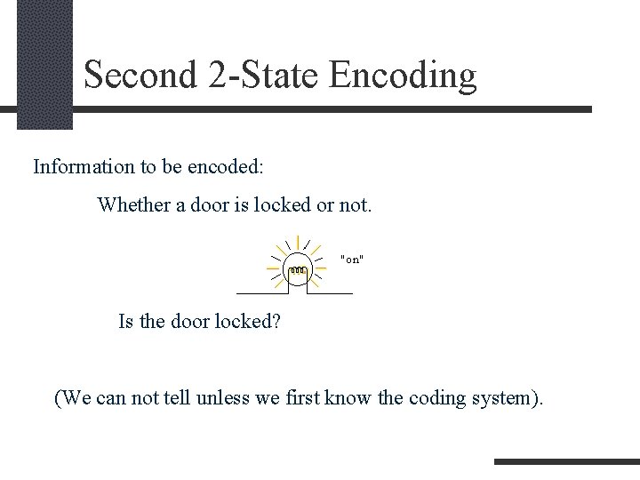 Second 2 -State Encoding Information to be encoded: Whether a door is locked or
