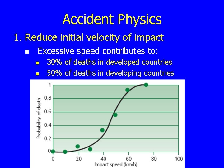 Accident Physics 1. Reduce initial velocity of impact n Excessive speed contributes to: n