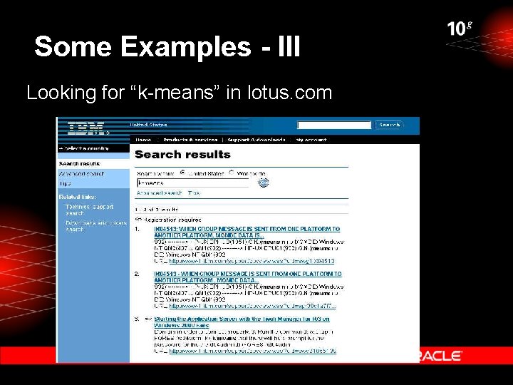 Some Examples - III Looking for “k-means” in lotus. com 