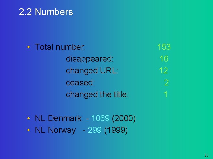 2. 2 Numbers • Total number: disappeared: changed URL: ceased: changed the title: 153