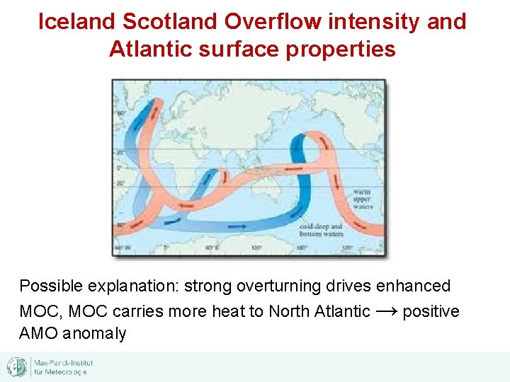 Iceland Scotland Overflow intensity and Atlantic surface properties Possible explanation: strong overturning drives enhanced