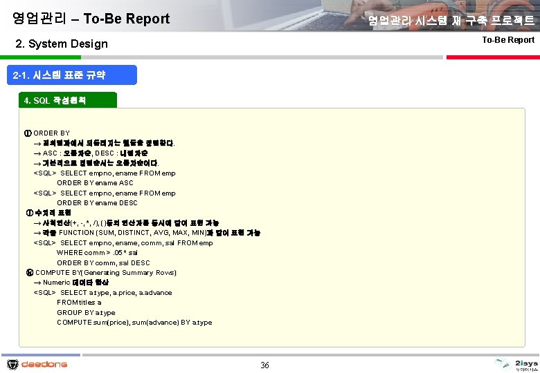 영업관리 – To-Be Report 영업관리 시스템 재 구축 프로젝트 To-Be Report 2. System Design