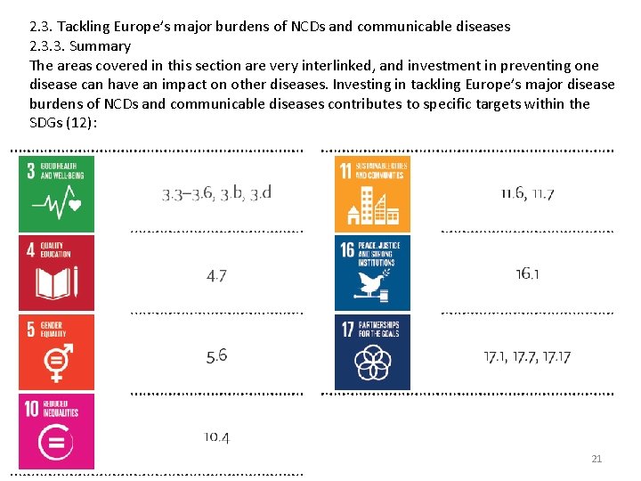 2. 3. Tackling Europe’s major burdens of NCDs and communicable diseases 2. 3. 3.