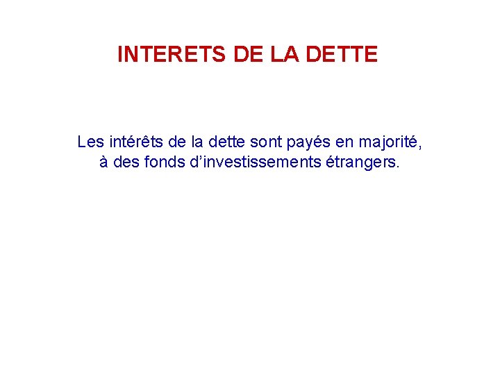 INTERETS DE LA DETTE Les intérêts de la dette sont payés en majorité, à