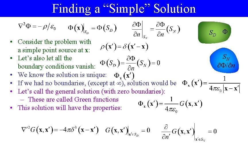 Finding a “Simple” Solution SD • Consider the problem with a simple point source