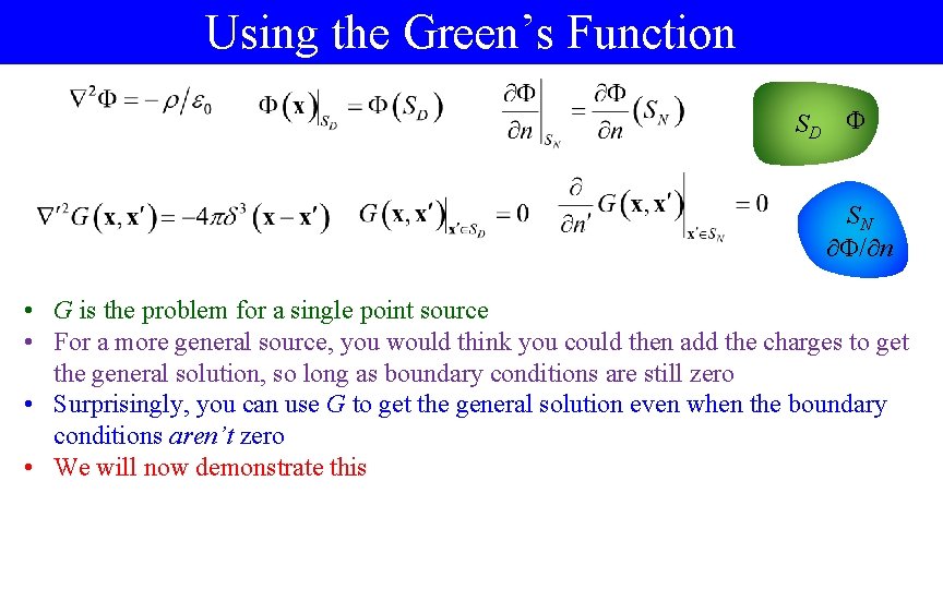 Using the Green’s Function SD SN / n • G is the problem for