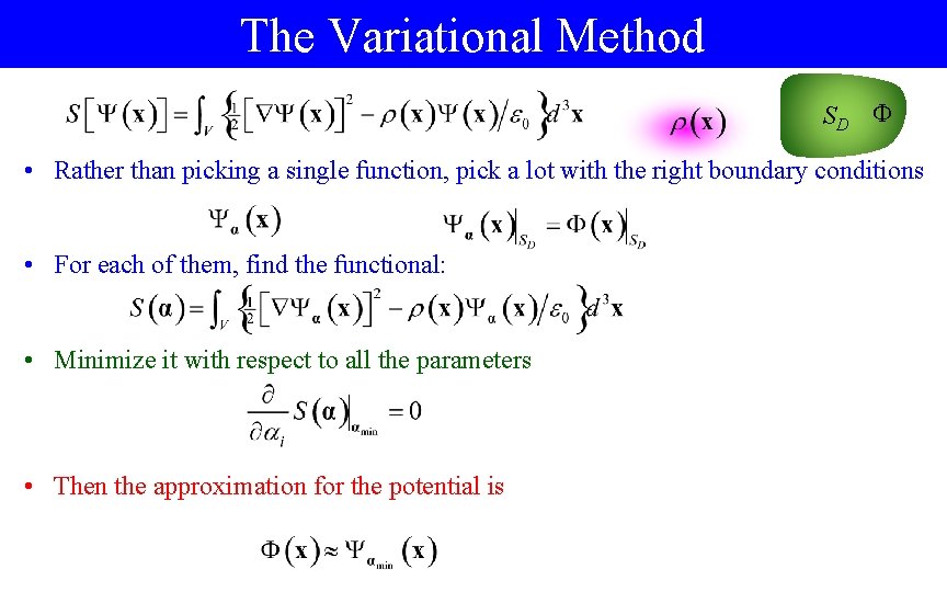 The Variational Method SD • Rather than picking a single function, pick a lot