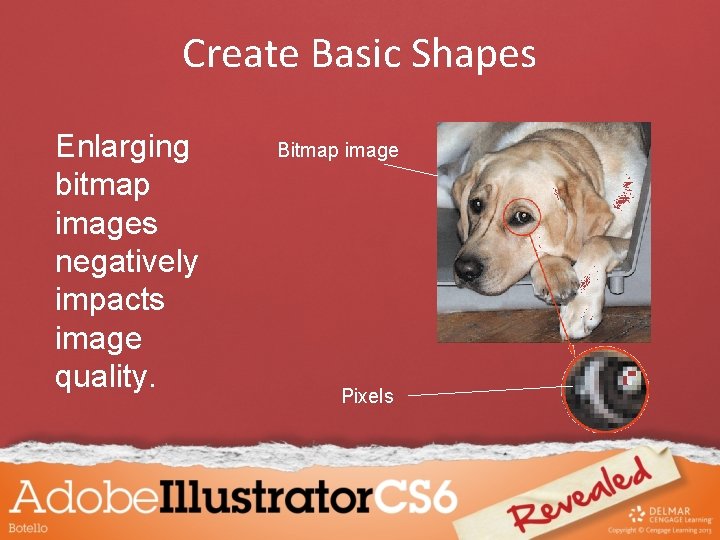 Create Basic Shapes Enlarging bitmap images negatively impacts image quality. Bitmap image Pixels 