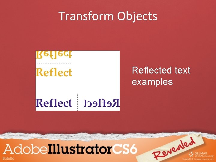 Transform Objects Reflected text examples 
