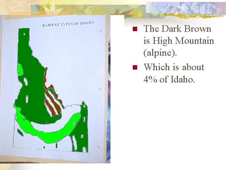 n n The Dark Brown is High Mountain (alpine). Which is about 4% of