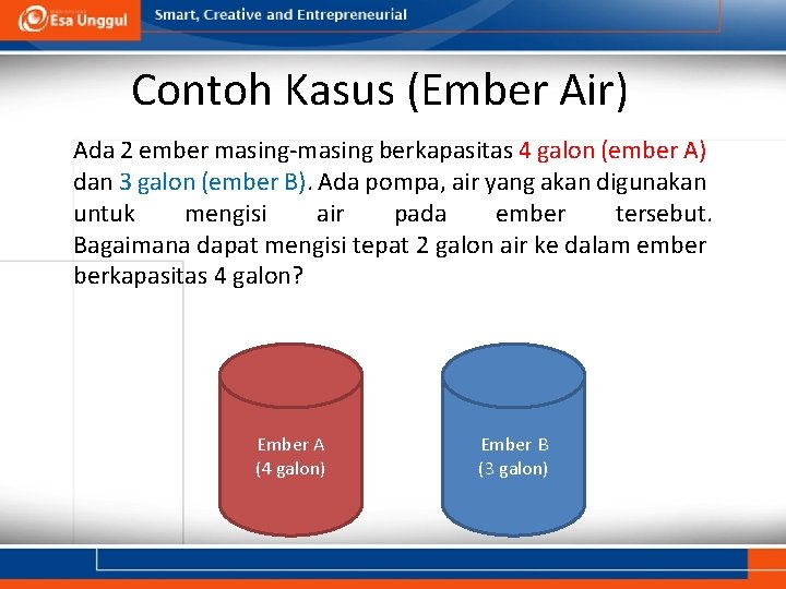 Contoh Kasus (Ember Air) Ada 2 ember masing-masing berkapasitas 4 galon (ember A) dan Contoh Kasus (Ember Air) Ada 2 ember masing-masing berkapasitas 4 galon (ember A) dan