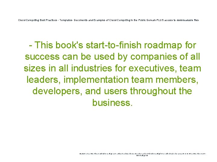 Cloud Computing Best Practices - Templates- Documents and Examples of Cloud Computing in the