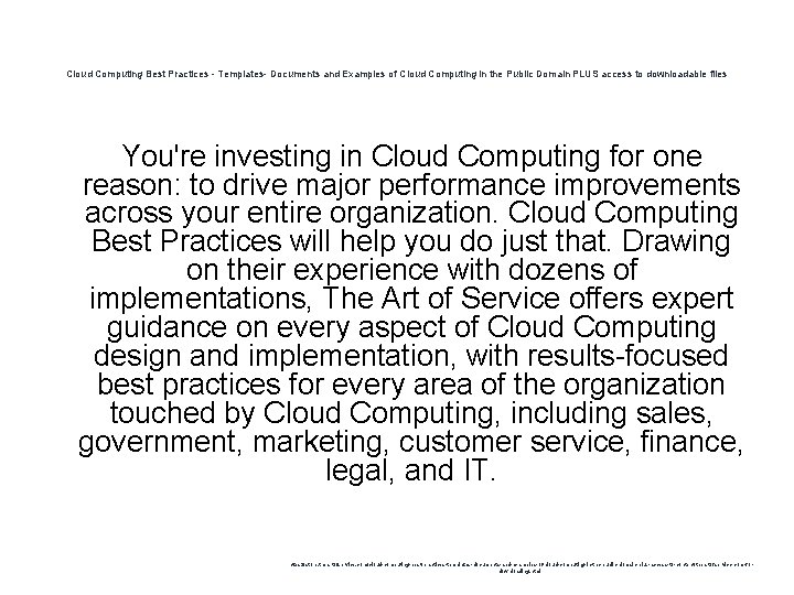 Cloud Computing Best Practices - Templates- Documents and Examples of Cloud Computing in the