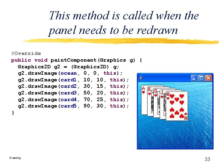 This method is called when the panel needs to be redrawn @Override public void