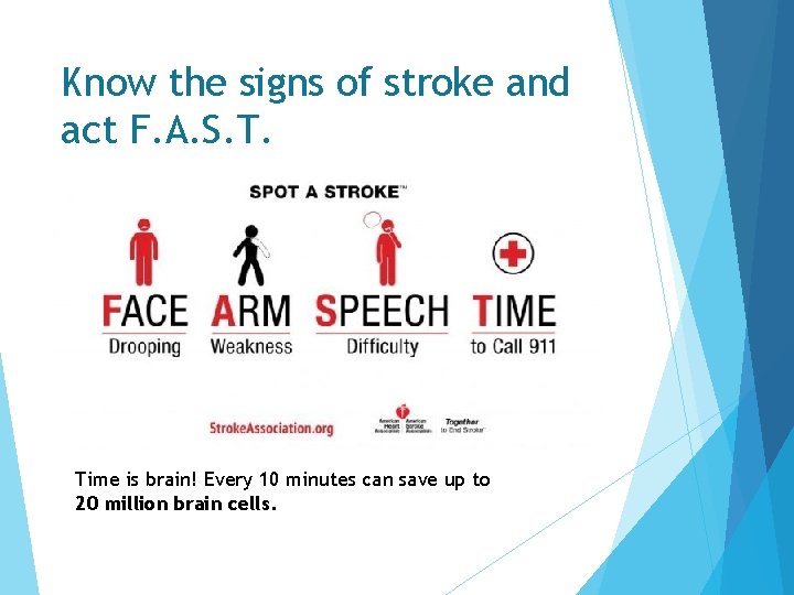 Know the signs of stroke and act F. A. S. T. Time is brain! Know the signs of stroke and act F. A. S. T. Time is brain!