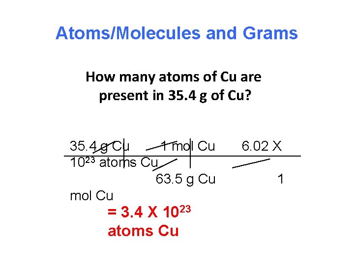 Atoms/Molecules and Grams How many atoms of Cu are present in 35. 4 g