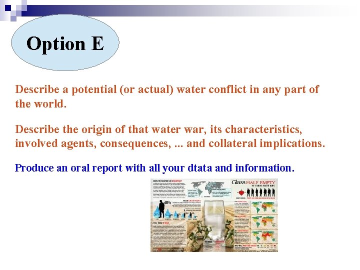 Option E Describe a potential (or actual) water conflict in any part of the