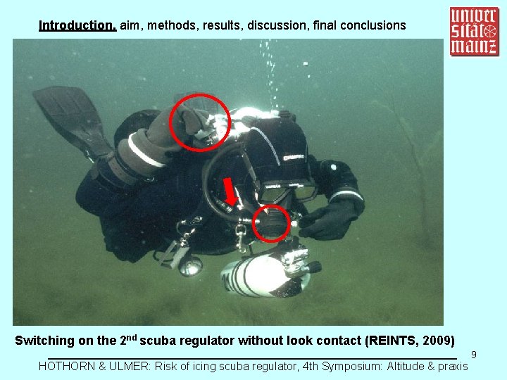 Introduction, aim, methods, results, discussion, final conclusions Switching on the 2 nd scuba regulator