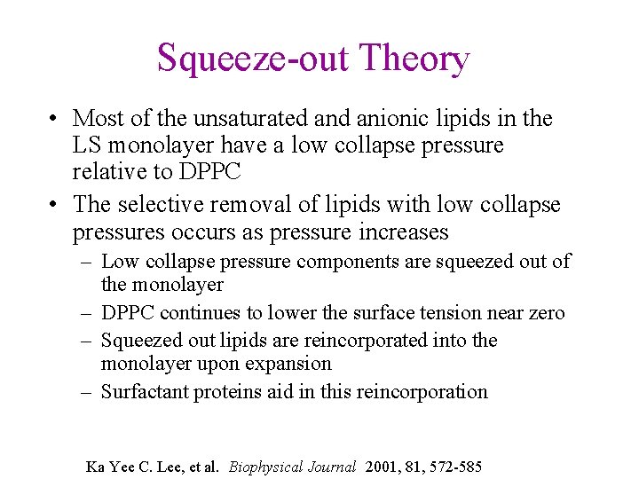 Squeeze-out Theory • Most of the unsaturated anionic lipids in the LS monolayer have