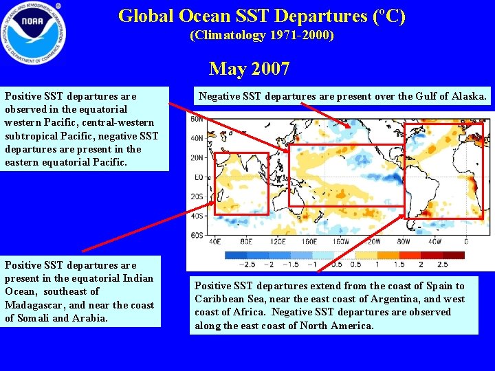 Global Ocean SST Departures (ºC) (Climatology 1971 -2000) May 2007 Positive SST departures are