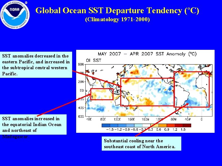 Global Ocean SST Departure Tendency (ºC) (Climatology 1971 -2000) SST anomalies decreased in the